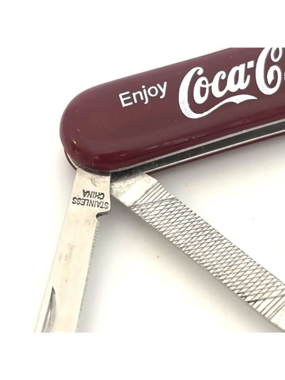 Vintage Coca-Cola Swiss Army Style Keychain Pocket Knife Scissors File w/ Box